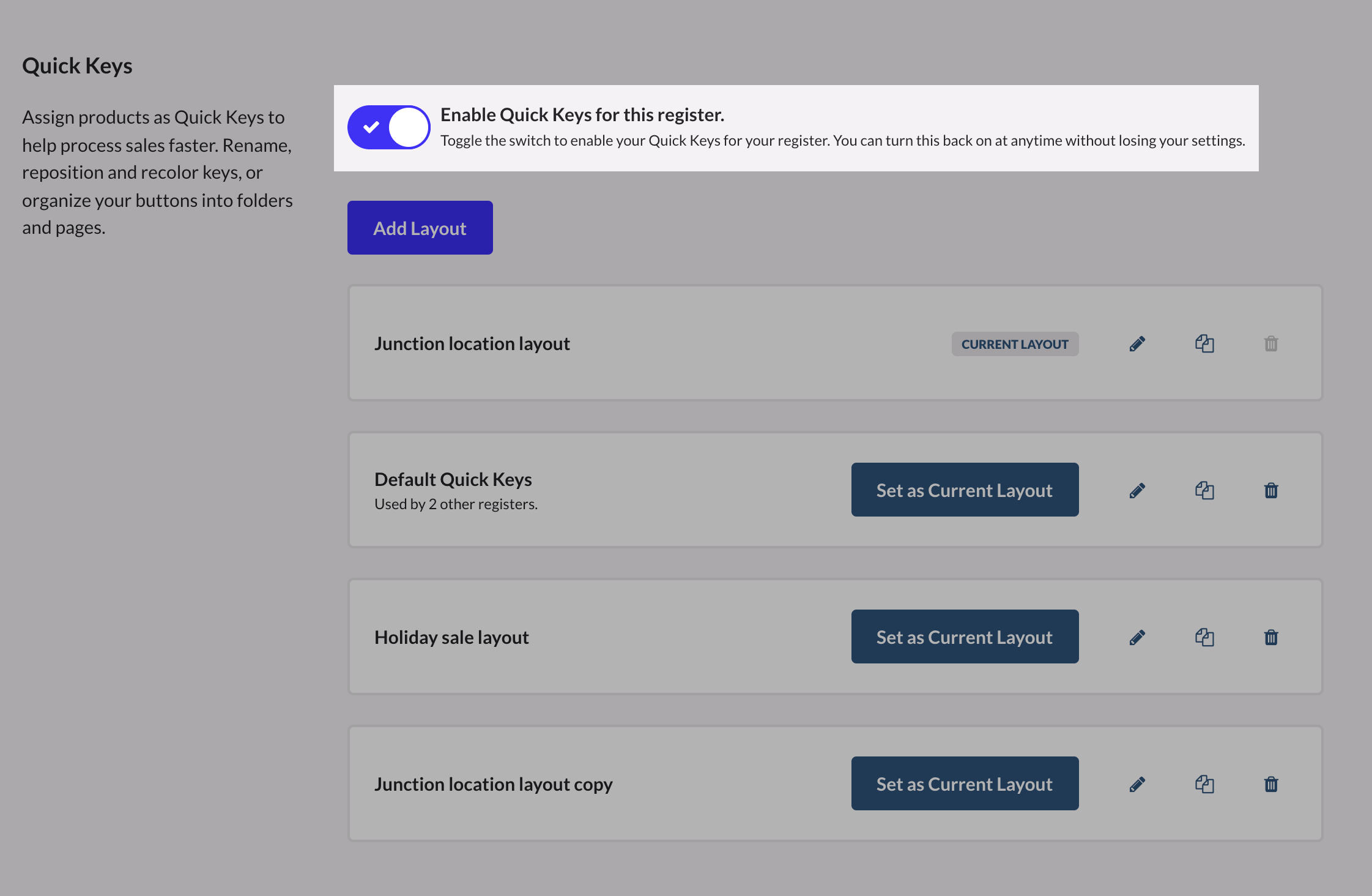 L’option d’activation des touches rapides est en surbrillance.