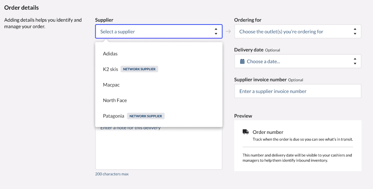 Select
    supplier dropdown. Some suppliers have the network supplier flag.