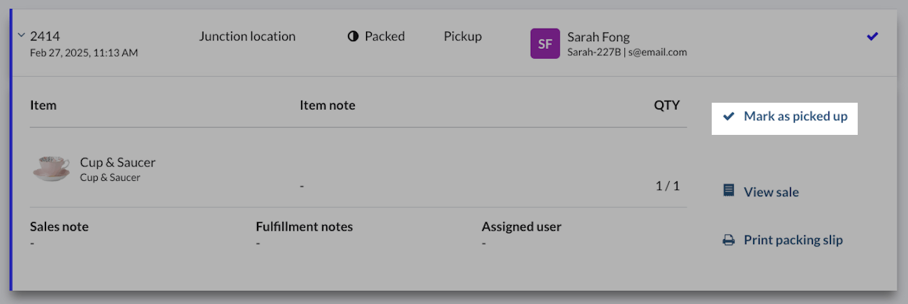 Commande pouvant être marquée comme ramassée.