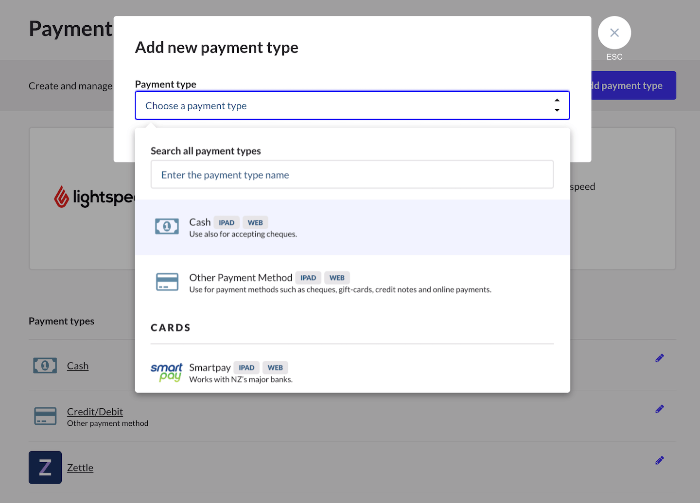 Ajouter un nouveau type de paiement dans la liste déroulante.
