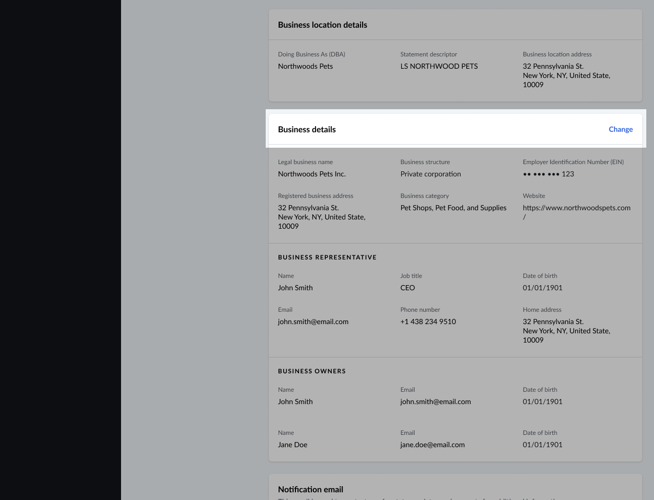 Onglet Paramètres de la page Gestion financière. Le bouton Modifier est mis en évidence.