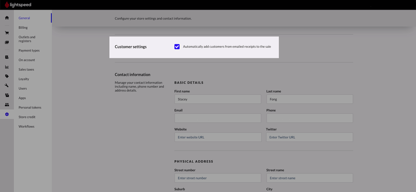 Section Clients affichant l’option de réception d’un reçu par le client