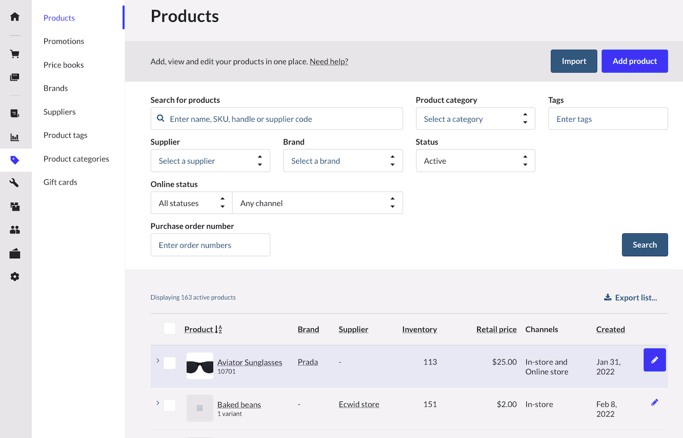 Bewerk productdetails door op het potloodpictogram te klikken.