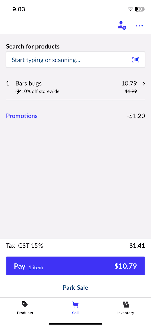 Winkelwagen in Scanner waaraan een product is toegevoegd.