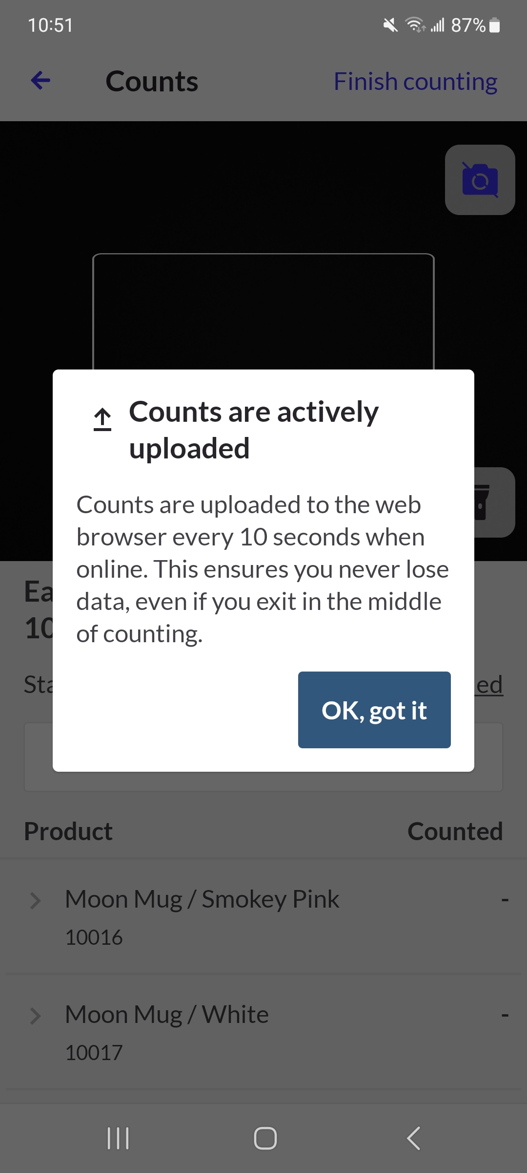 Message indiquant que les dénombrements sont synchronisés toutes les 10 secondes.