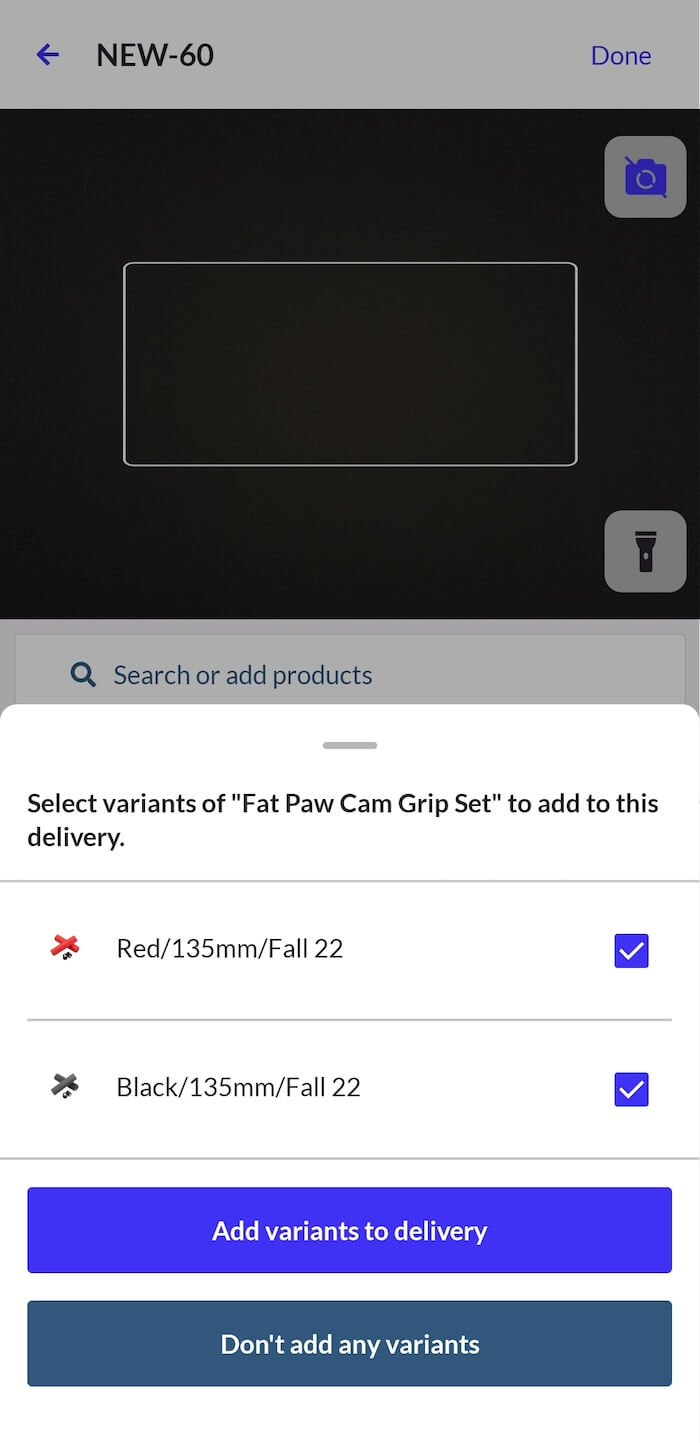 Adding specific variants to a delivery order