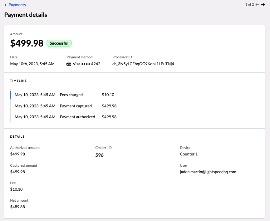 Page des détails du paiement.
