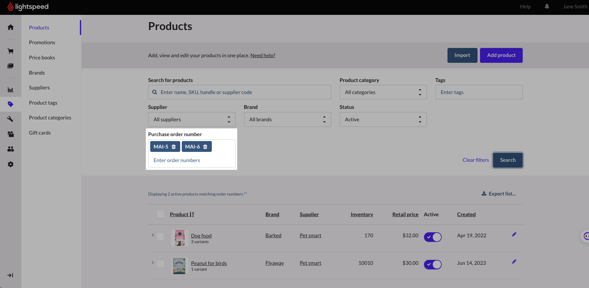 Purchase order number