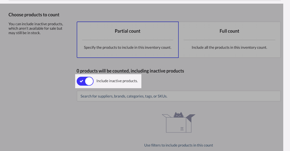 Option Inclure les produits inactifs activée.