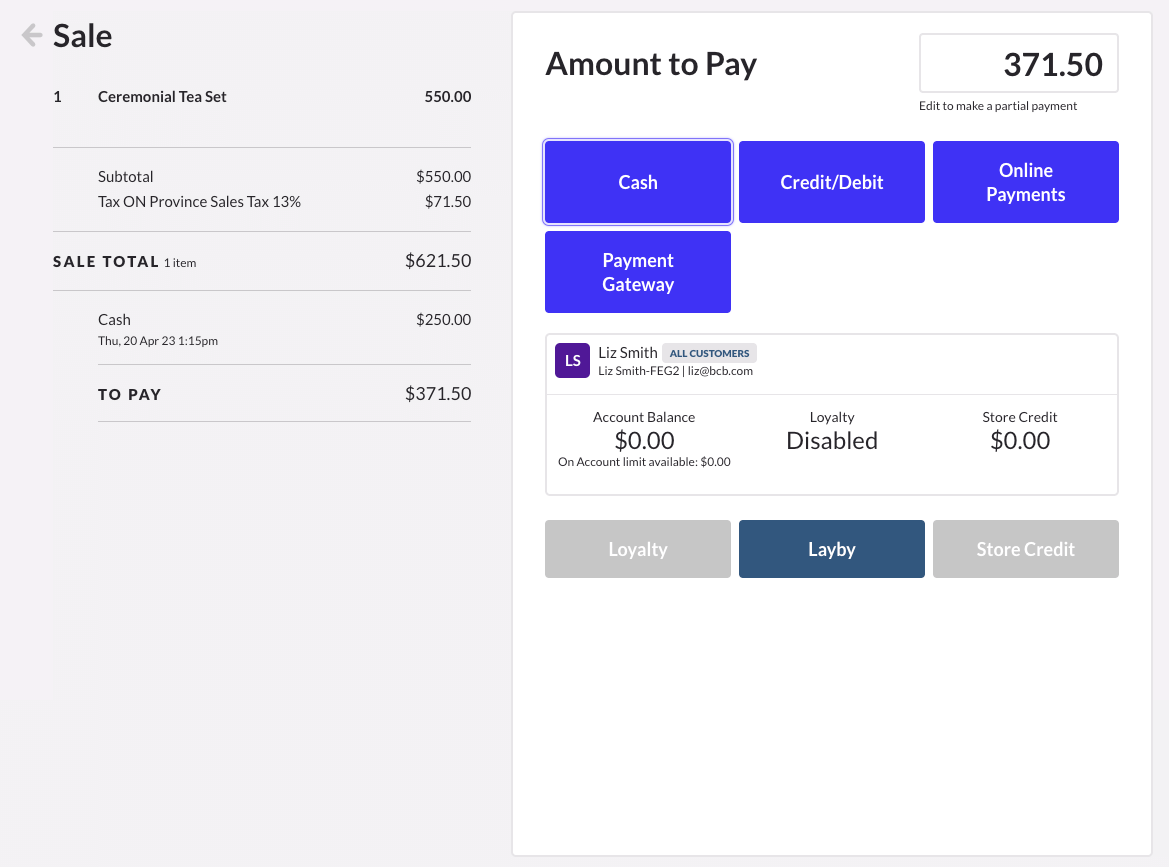 Traitez le paiement partiel et cliquez sur le bouton de mise de côté.