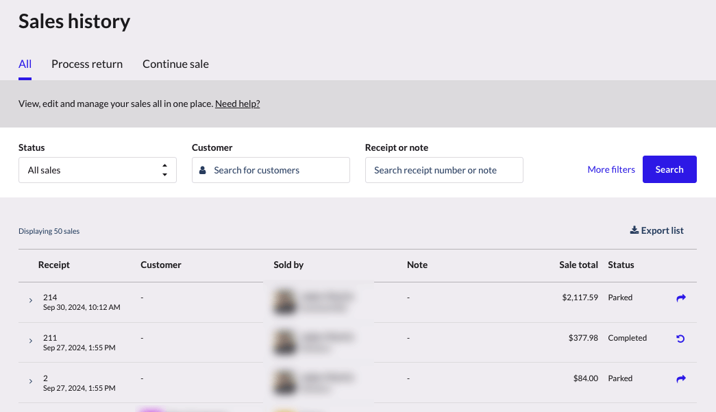 Historique des ventes