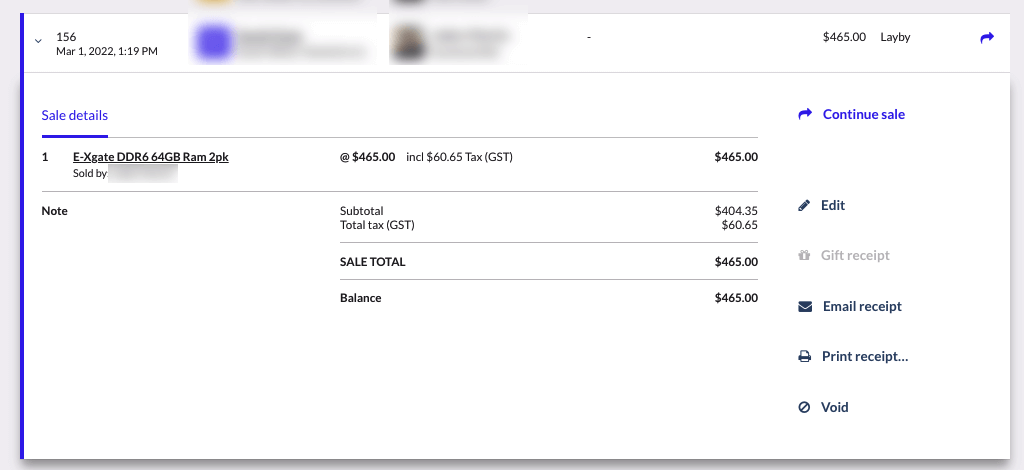 Trouver la vente mise de côté
