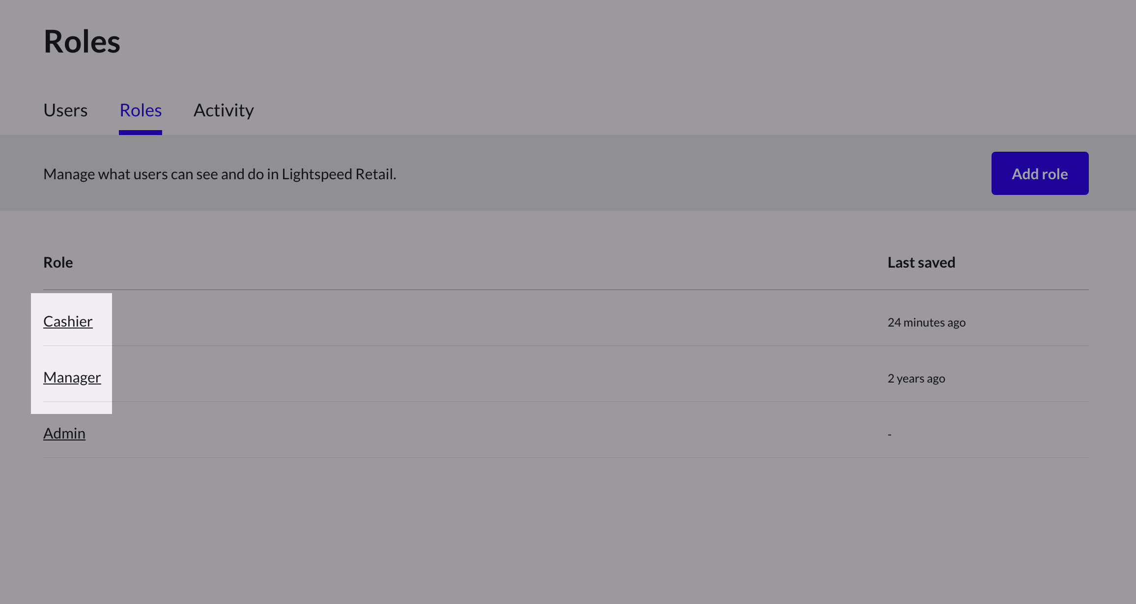 Rôles Caissier et Gestionnaire