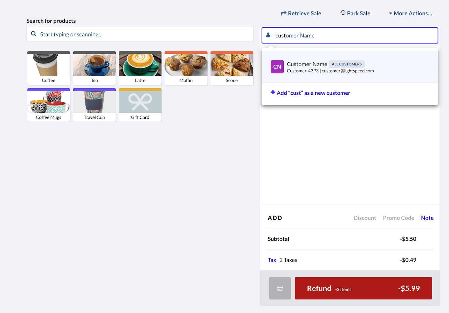 Sales page showing addition of the customer.