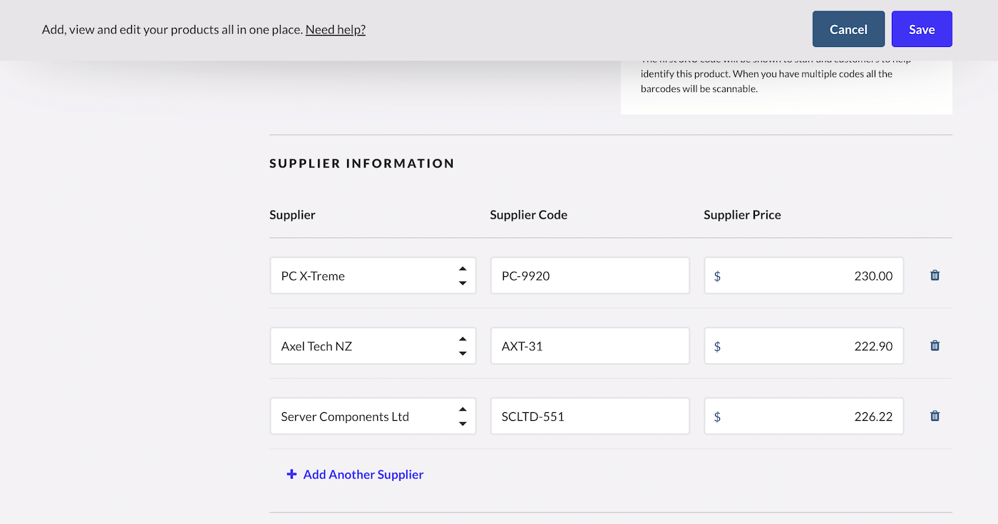 Example of suppliers