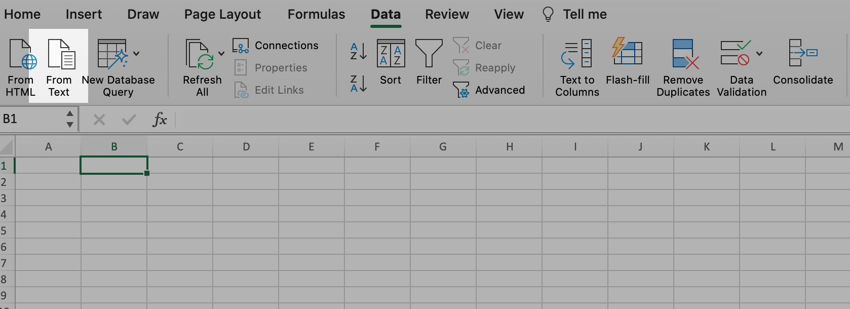 Data and From Text selected.