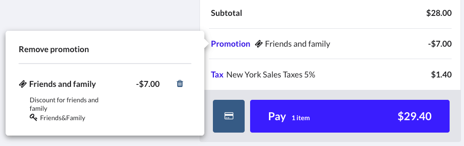 Code promotionnel appliqué à la vente.