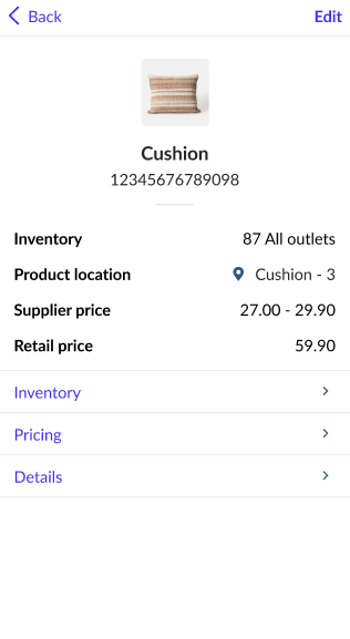 Page d’un produit sur l’application Numériseur.