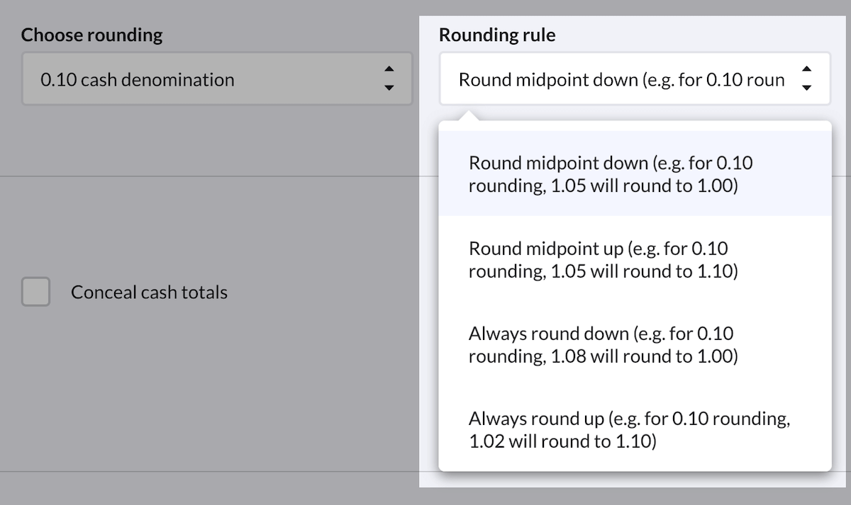Règles d’arrondi pour les paiements en argent comptant.