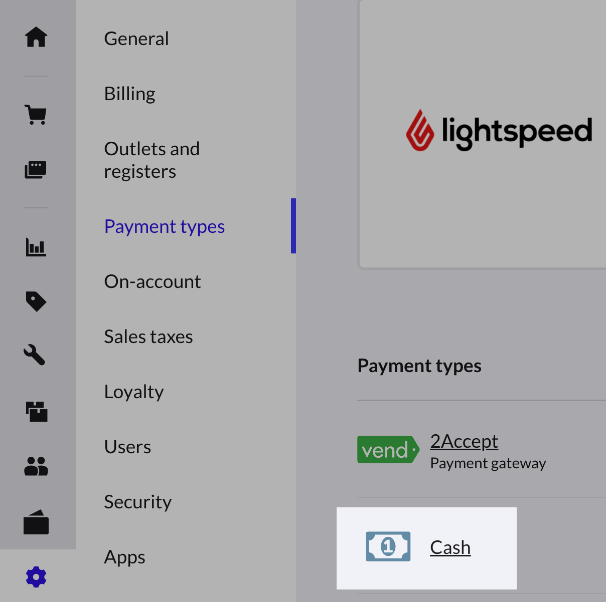 Type de paiement en argent comptant.