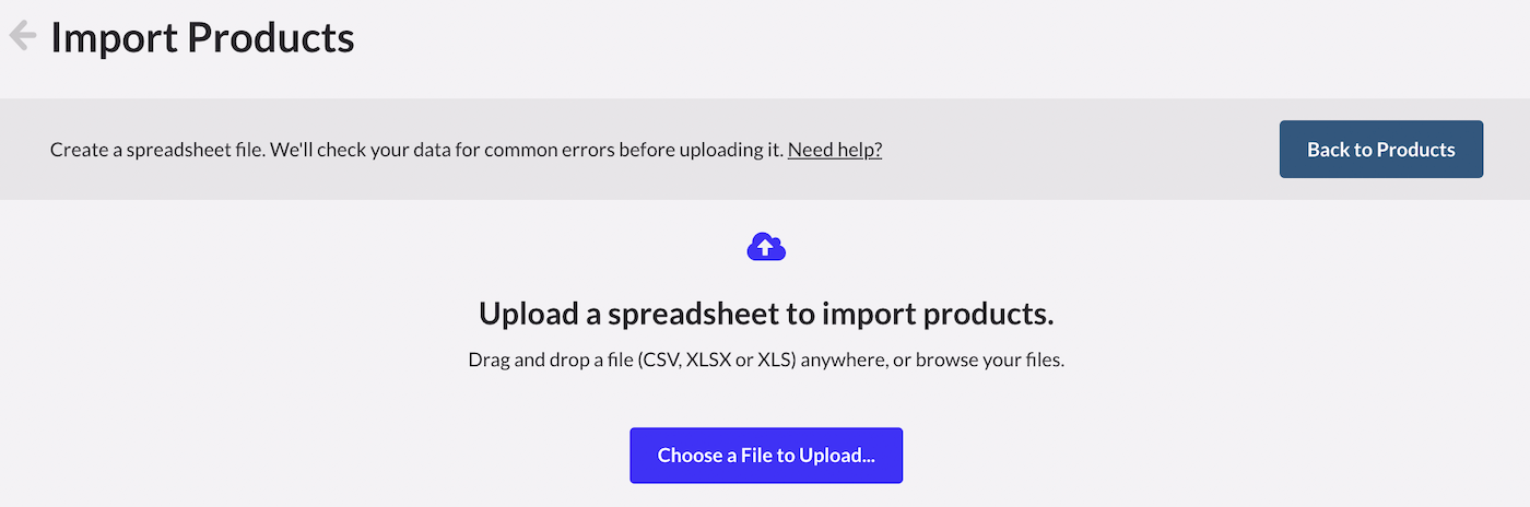 Page Importer des produits