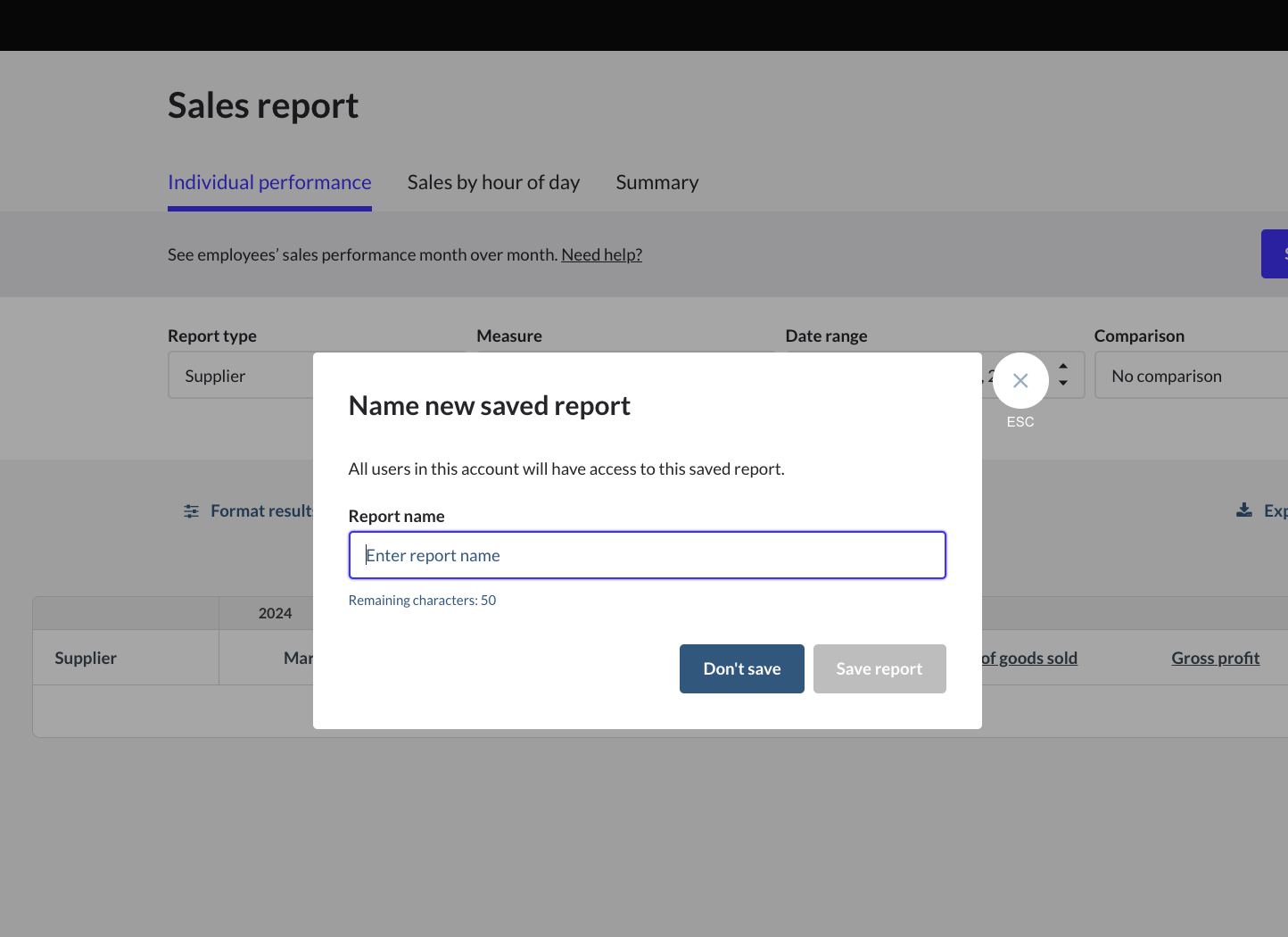 Fenêtre contextuelle intitulée Nommez le nouveau rapport enregistré.