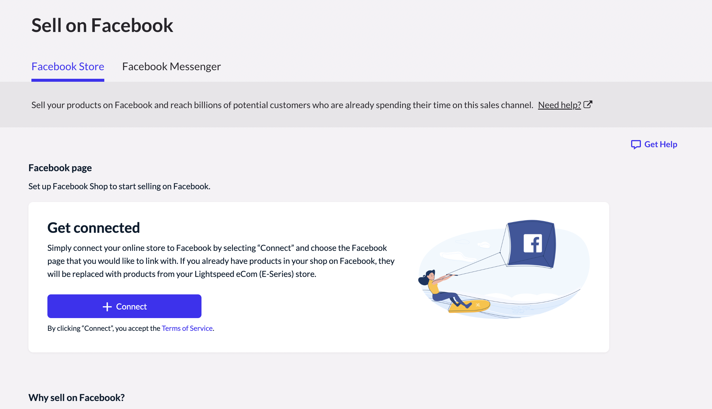 Showing the options available on the Facebook page