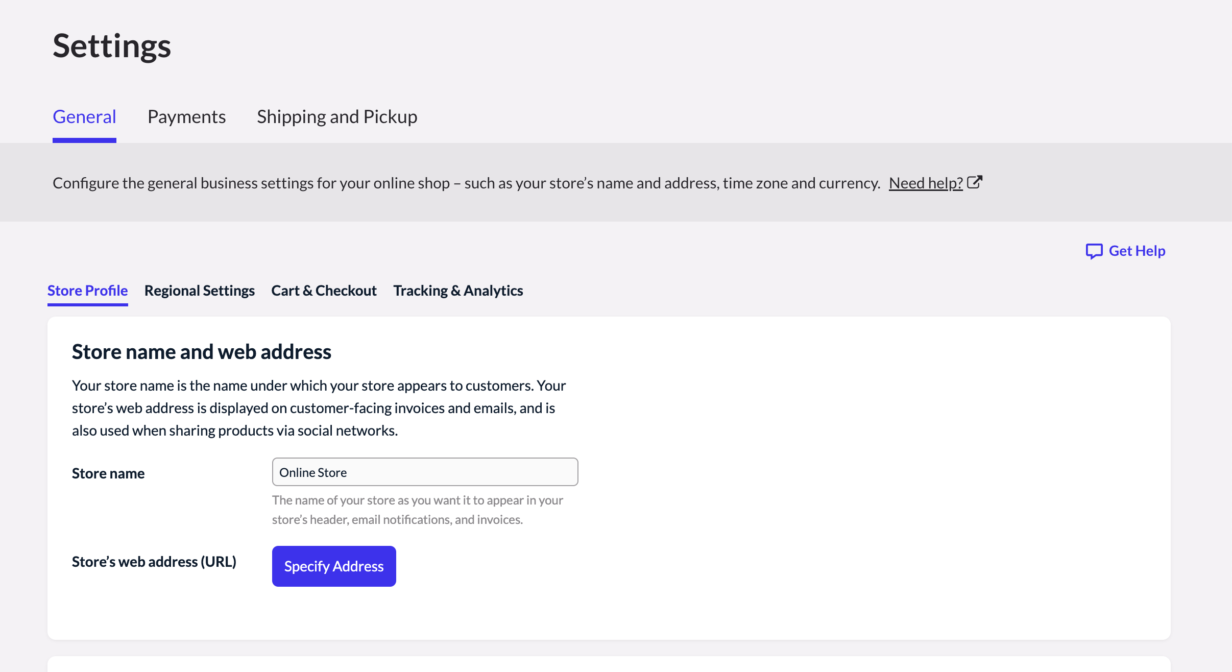 Showing the options available on the general settings page