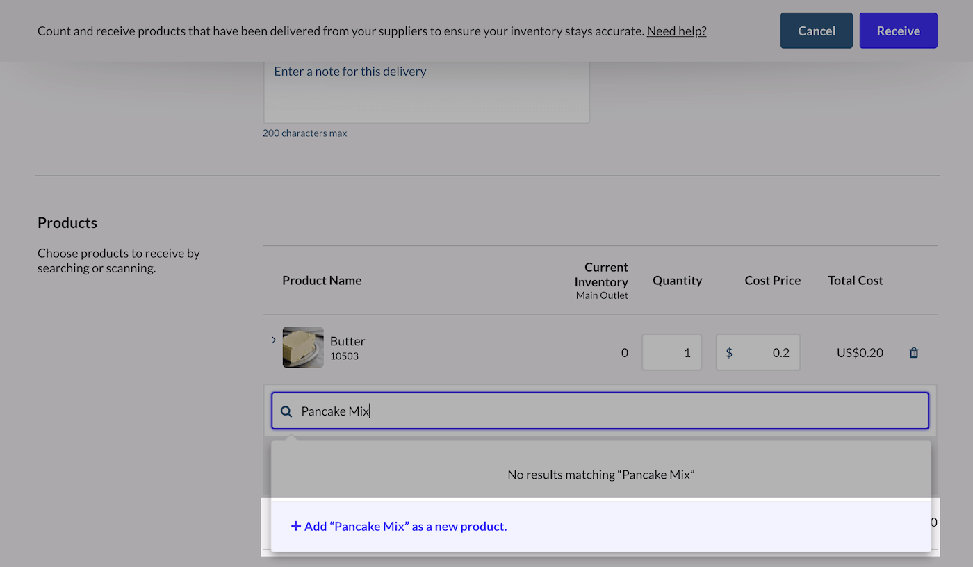 Option permettant d’ajouter un nouveau produit.