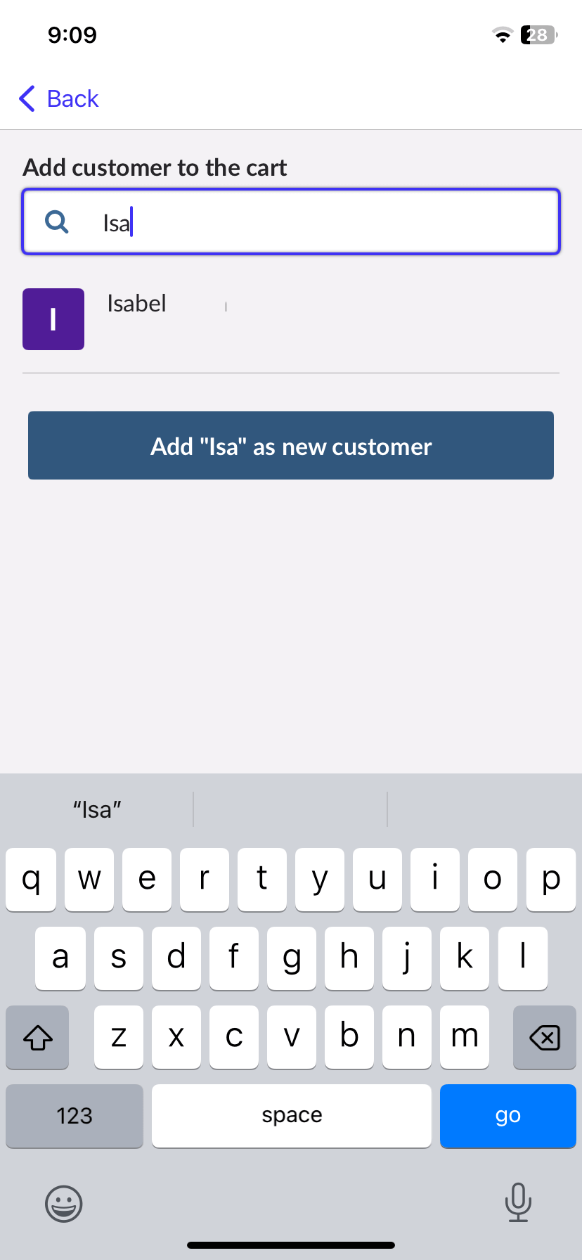 Recherche et ajout d’un client au panier depuis la base de données clients.