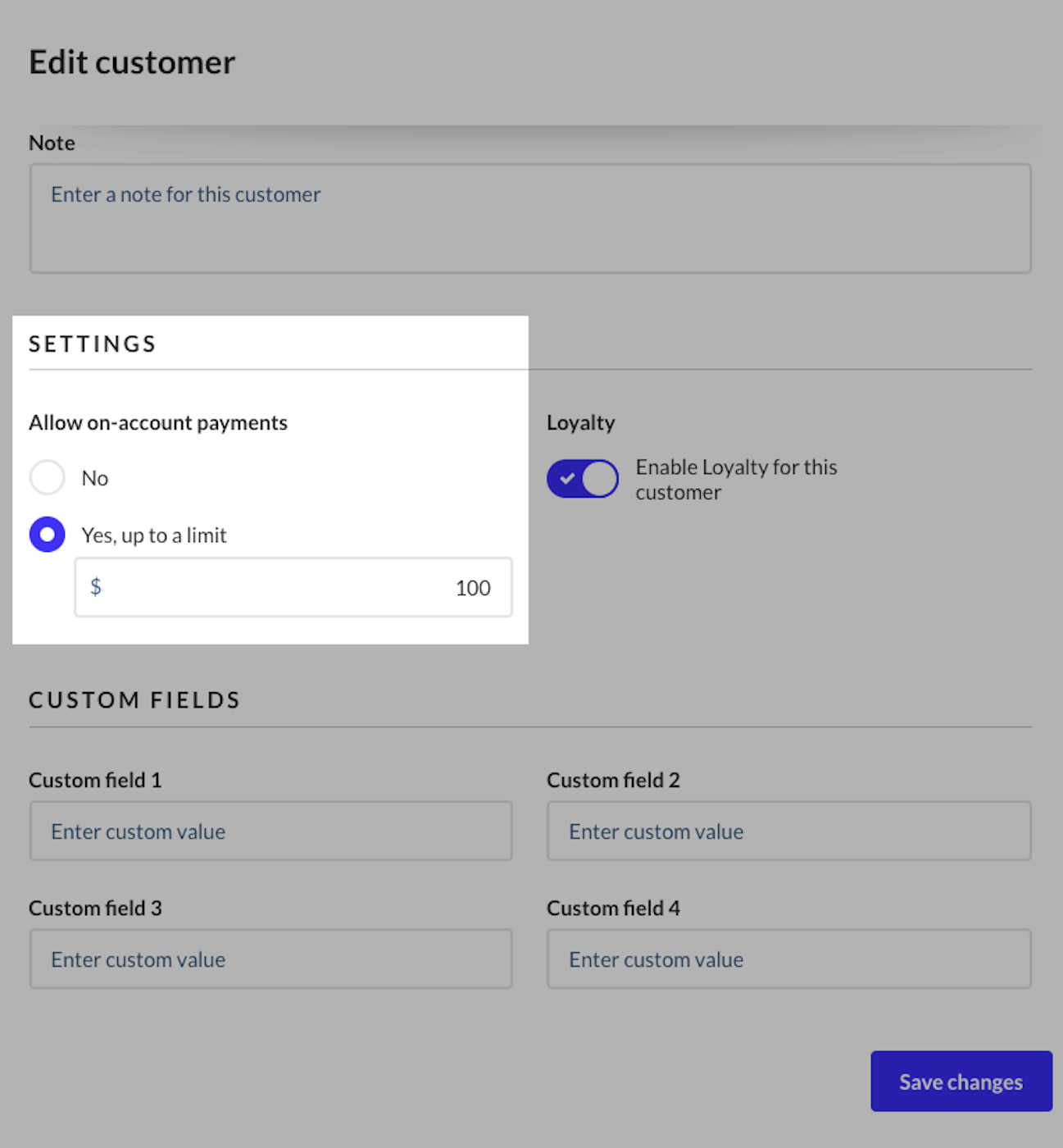 Page Modifier le client, l’option Autoriser les paiements différés est mise en évidence.