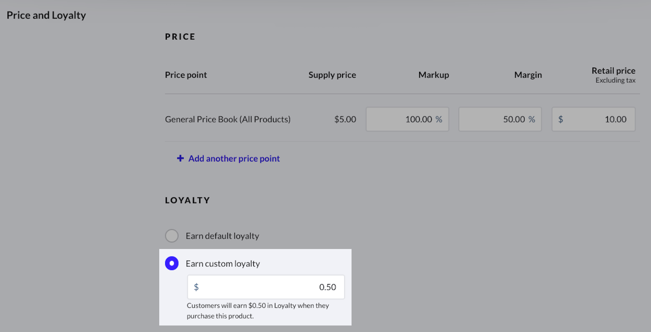 Productpagina waarop de optie voor aangepaste Loyalty is uitgelicht.