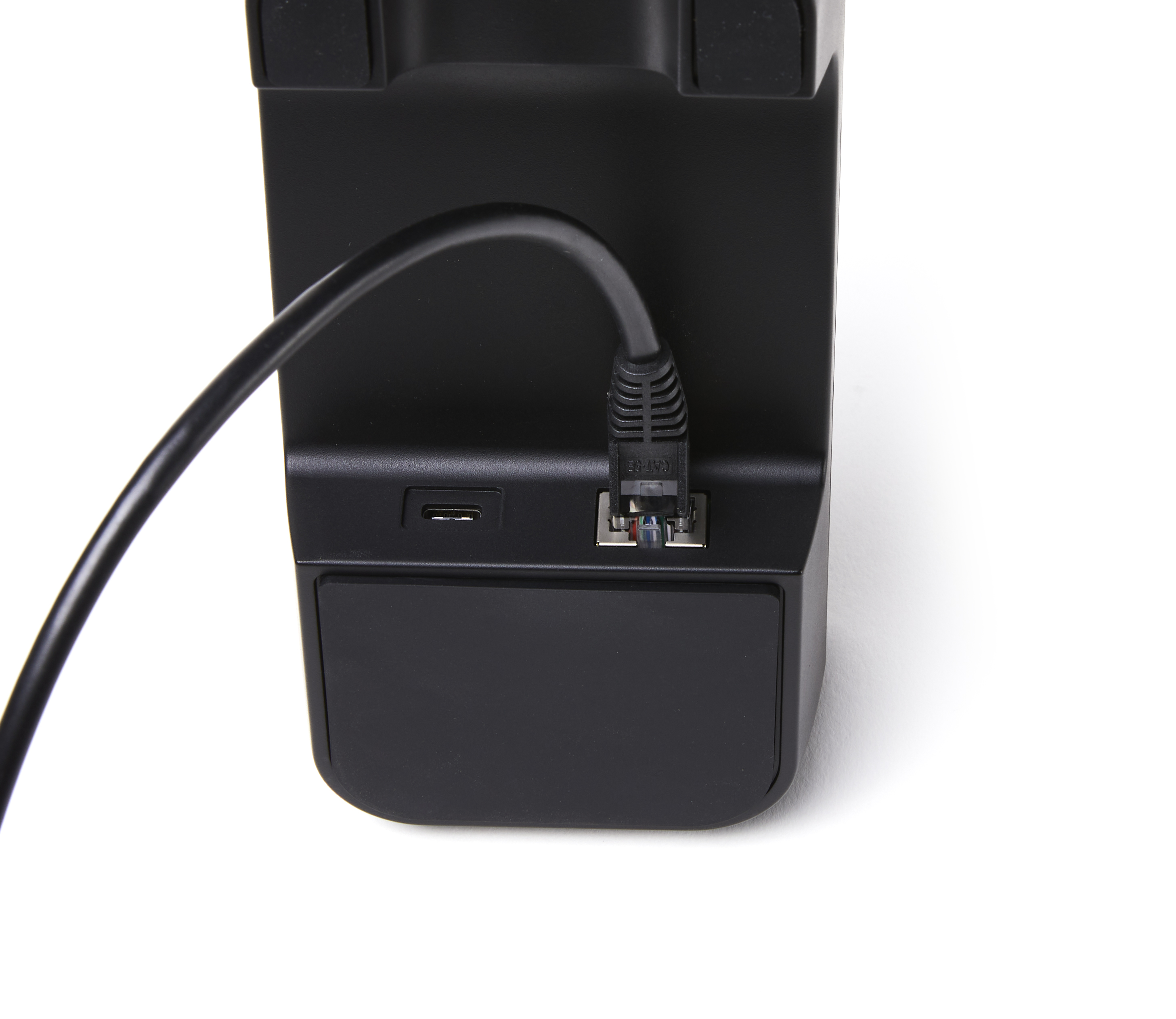 Ethernet cable plugged into the WisePOS E terminal.