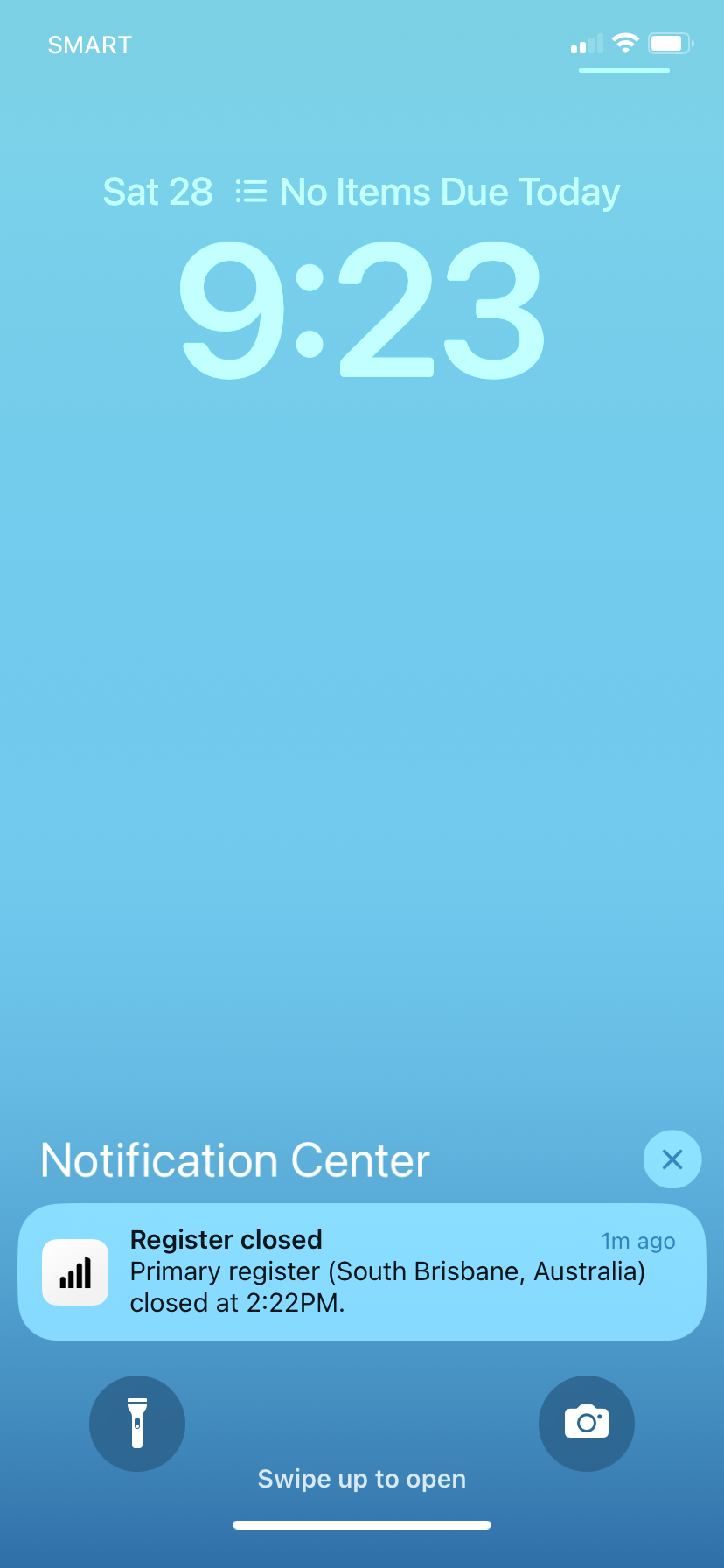 Notification de fermeture de caisse sur iOS.