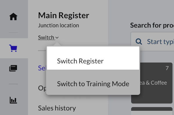 Menu déroulant avec l’option permettant de changer de caisse.
