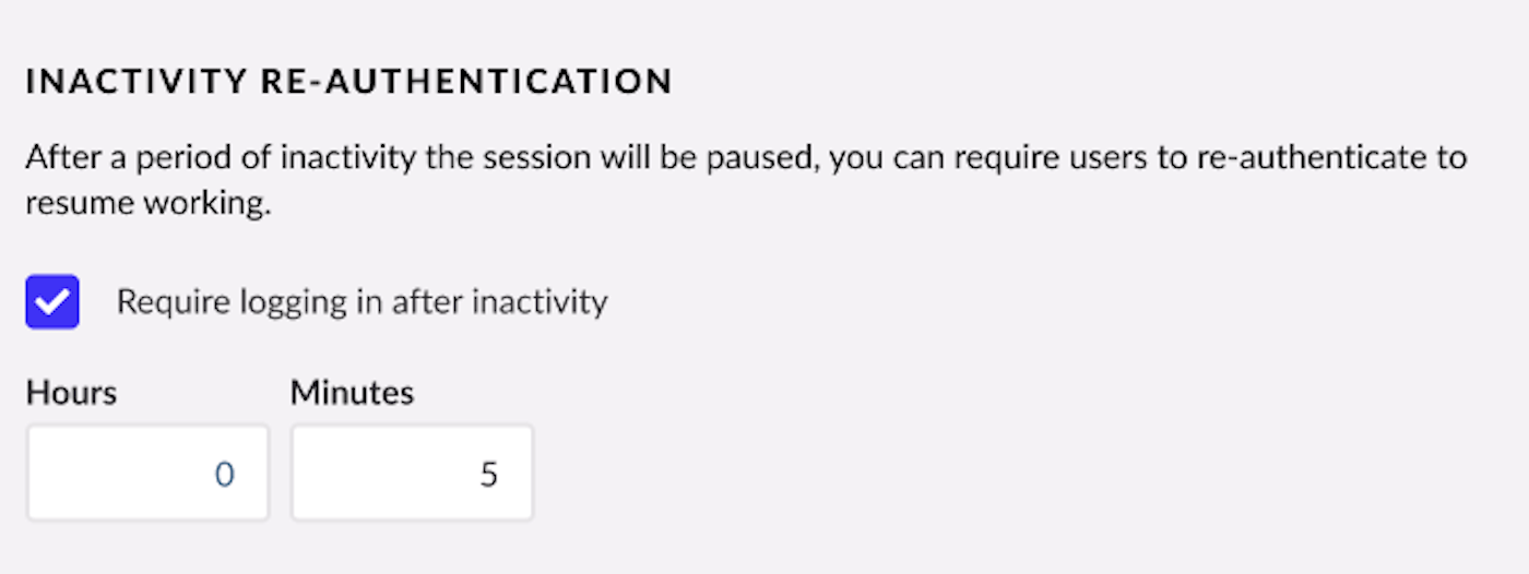 Log out after period of inactivity setting.