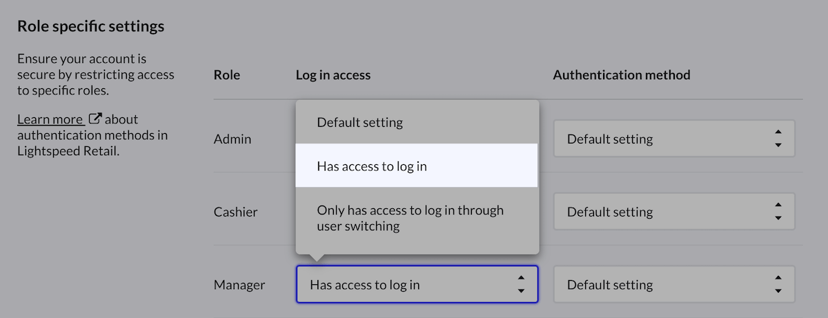 Role specific settings.
