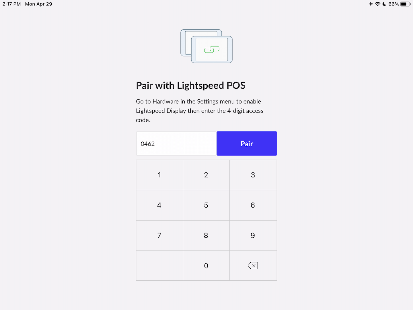 Display app with option to enter 4-digit code and select Pair.