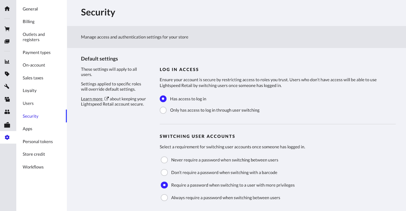 User security page.