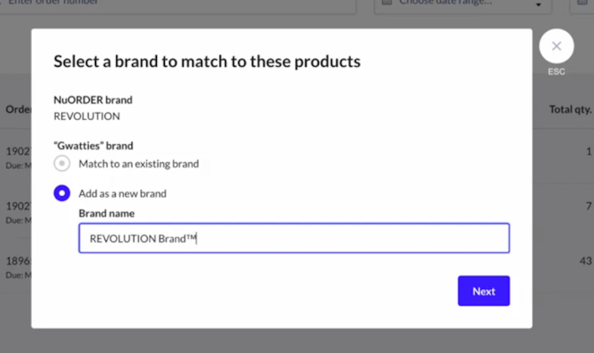 'Match to an existing brand' and 'Add as a new brand' options.