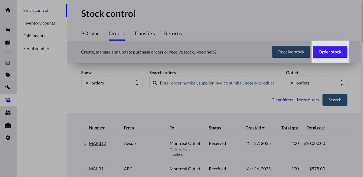 'Order stock' button highlighted on the 'Stock control' page.png