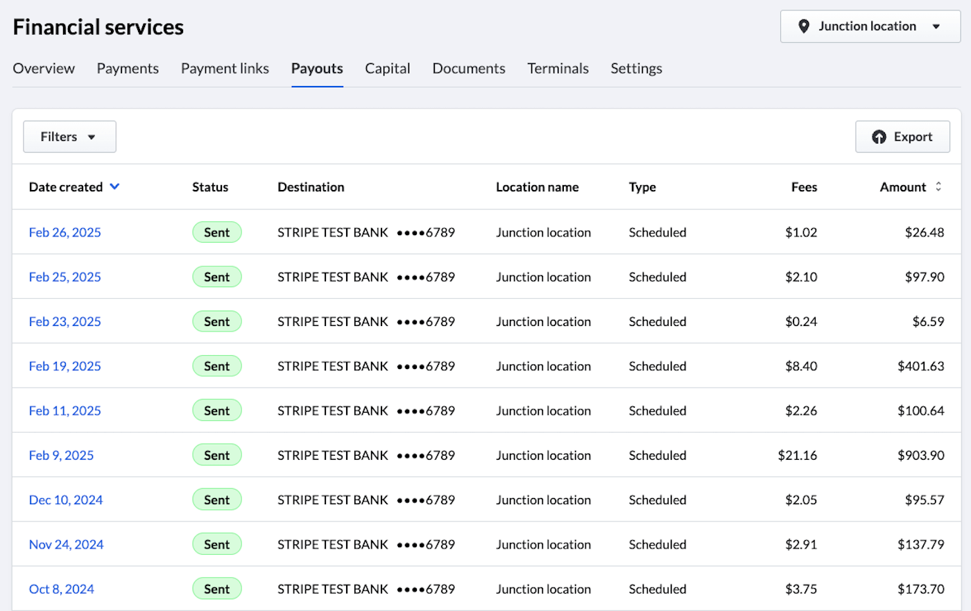 The Payouts tab.