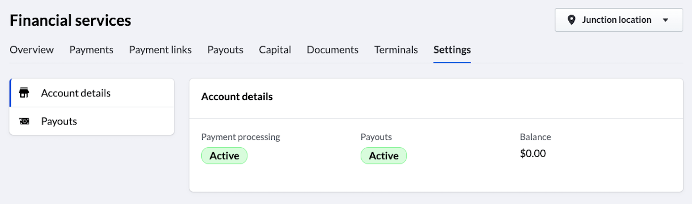 The Settings tab with Account details selected.