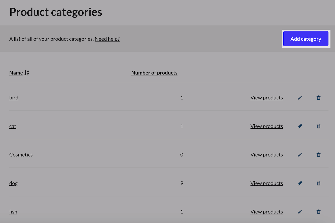 Pagina Productcategorieën waarop Categorie toevoegen is uitgelicht.