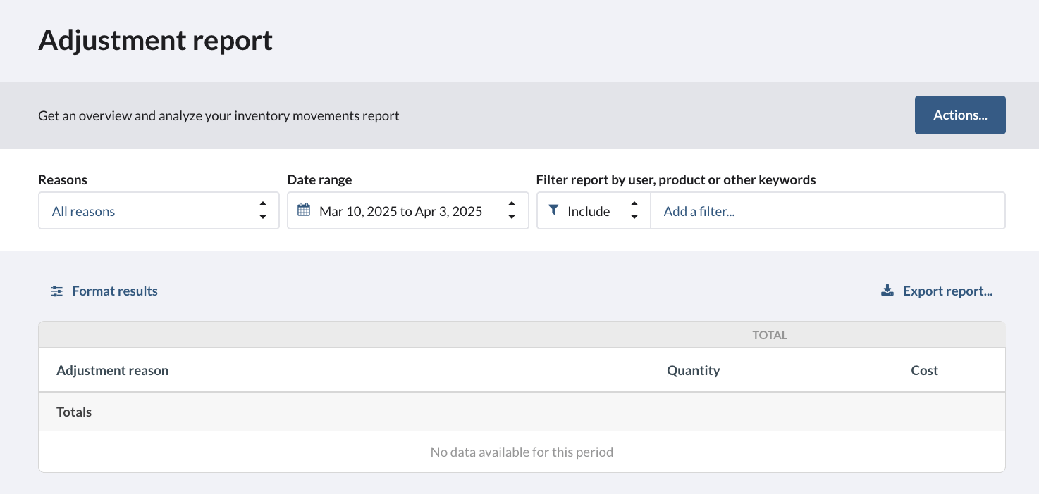 Adjustment report page.
