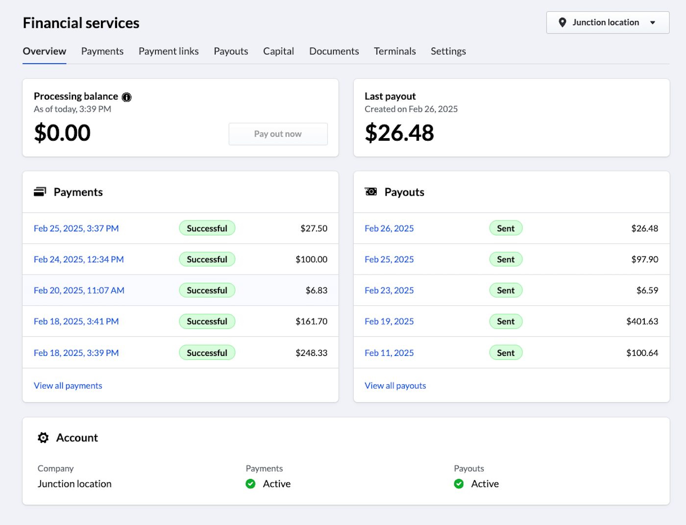 Lightspeed Payments Overview page.