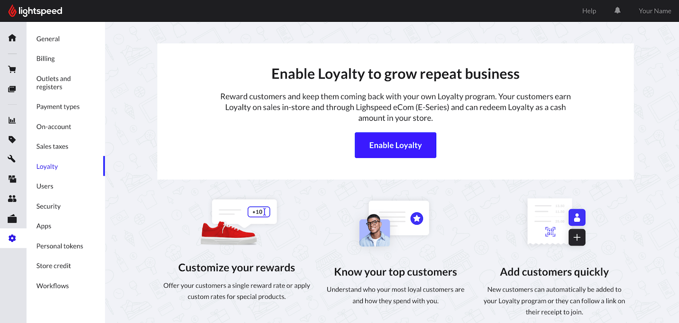 Pagina Loyalty met optie om Loyalty in te schakelen.