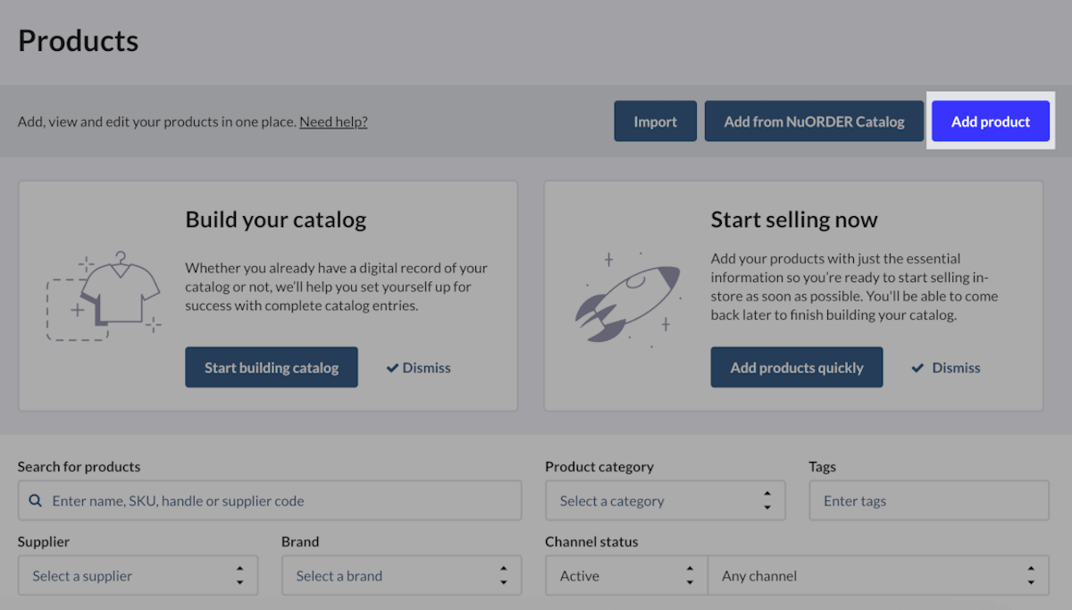 Page Produits, le bouton Ajouter un produit est mis en évidence