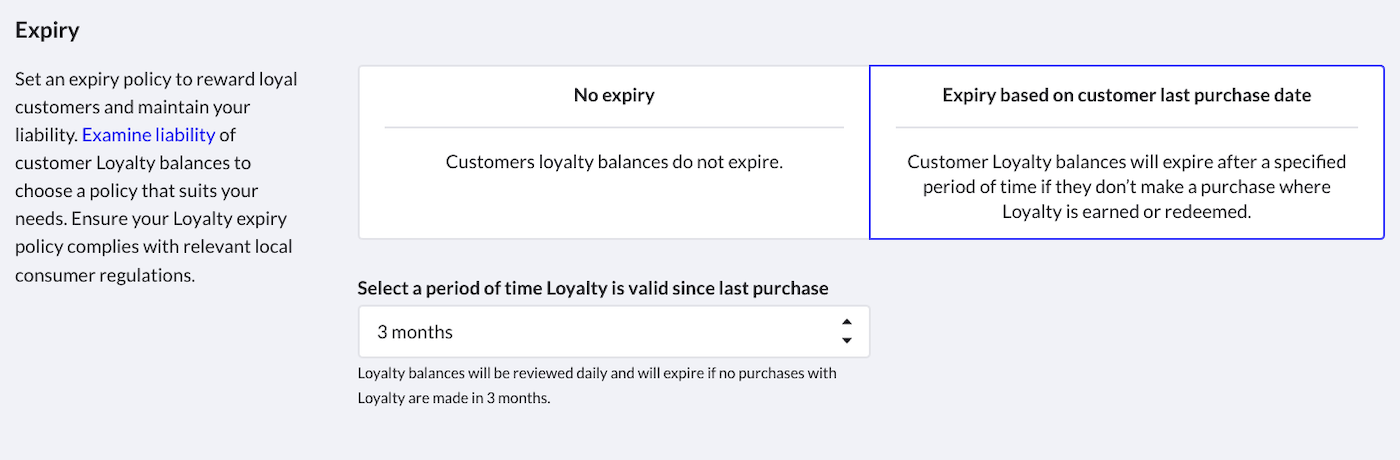 Page des paramètres du module de fidélisation client montrant la section Expiration
