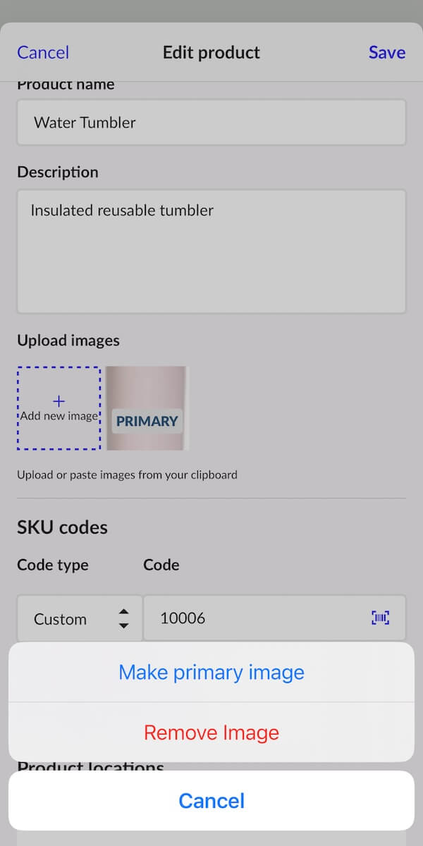 Options to Make primary image or Remove Image.
